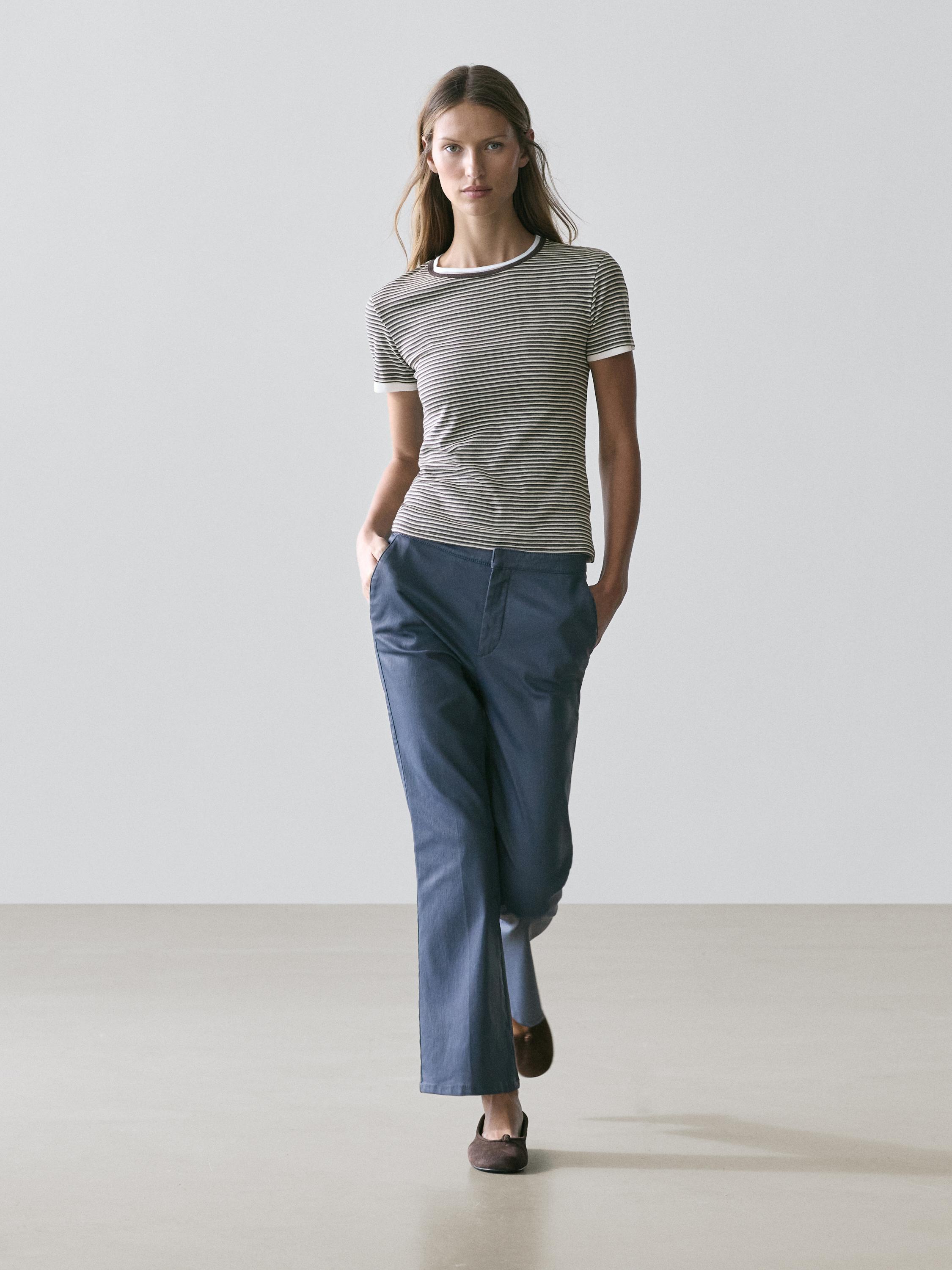 Pantalon flare cropped enduit